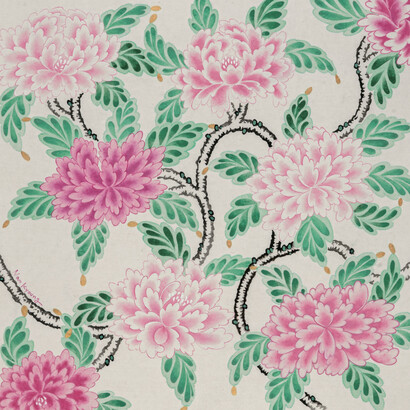 Nam Kyong Kim, Peony 1 (Morando), 23x23 inches. Courtesy of Kate Oh gallery