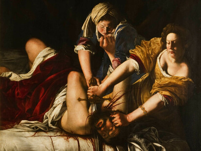 Artemisia Gentileschi; Judit decapitando a Holofernes, c. 1620, Galería Uffizi, Florencia,  Italia (detalle)