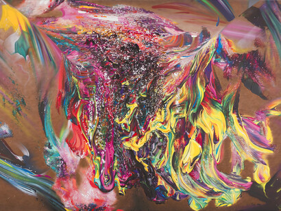 Jason Brooks, Origin IV, 2015, Acrylic on canvas, 125.1 x 176.2 cm © Jason Brooks and courtesy Marlborough Contemporary. Photograph credit: Francis Ware