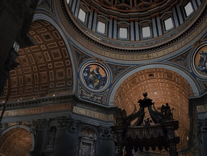 The interior of St. Peter's Basilica in the Vatican City showcases breathtaking Renaissance art and architecture, including masterpieces like Michelangelo's Pieta and the majestic dome designed by Gian Lorenzo Bernini