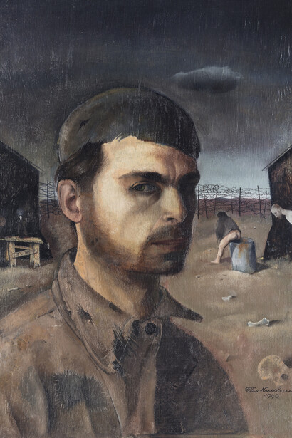 Self-Portrait in the Camp, Felix Nussbaum b. 1904 d. 1944, 1940, Oil on panel. Neue Galerie New York © 2018 Artists Rights Society (ARS), New York / VG Bild-Kunst, Bonn