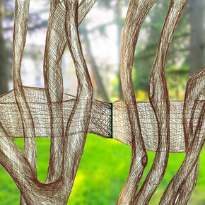 Antonella De Nisco e Giorgio Teggi, rendering RIPArami, installazione ambientale, intrecci tessuti e materiale vegetale, lunghezza m 35 circa, Parco di Villa Verde, Reggio Emilia