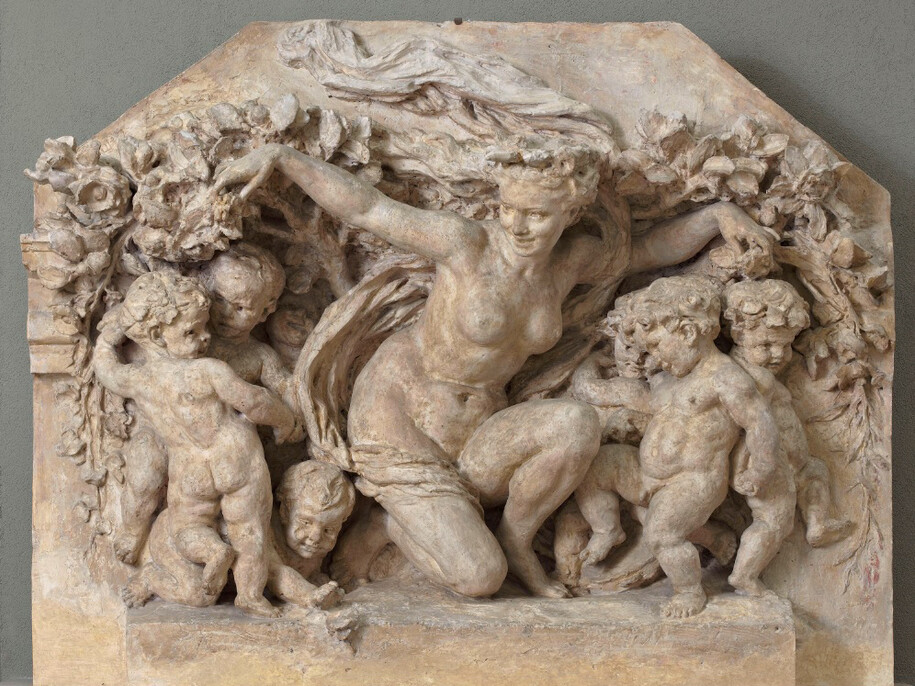 Jean-Baptiste Carpeaux (1827-1875), Le Triomphe de Flore, dit aussi Flore, Grand modèle plâtre, 151 x 180 x 46 cm, Paris, musée d’Orsay, RF 1951, © RMN-Grand Palais (Musée d'Orsay) / Hervé Lewandowski