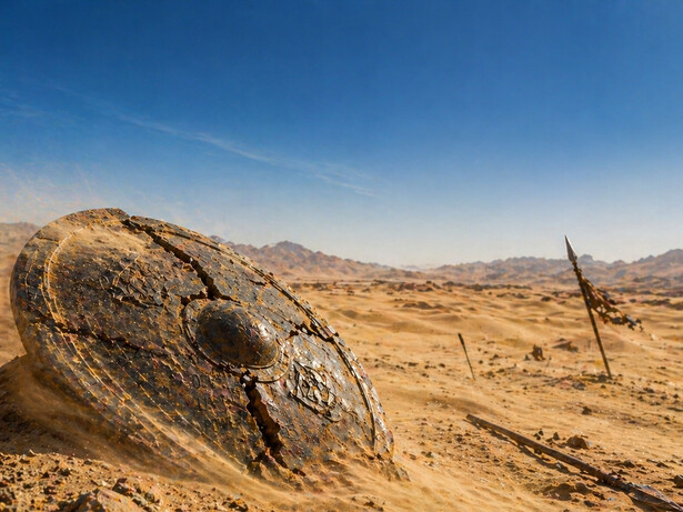 A shattered war relic resting in the desert’s silence, symbolising the end of an era defined by proxy conflict