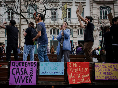 Protesto nas ruas de Lisboa, Portugal