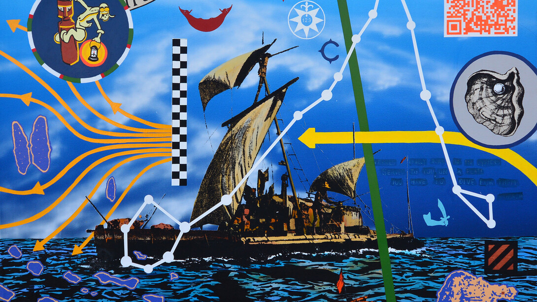 Ryan Metke, Kon Tiki, 2014, Signed & dated on verso, Acrylic on canvas, 44 x 59 in, 111.8 x 149.9 cm (MET003)