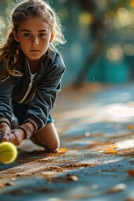 A young girl practicing on the court, representing the foundation of sport built on love for the game
