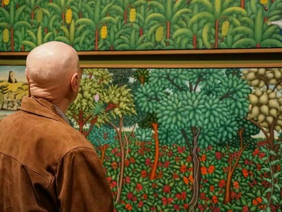 Uno de frijol cuatro de maíz, vista de exhibición. Cortesía del Museo de Antioquia