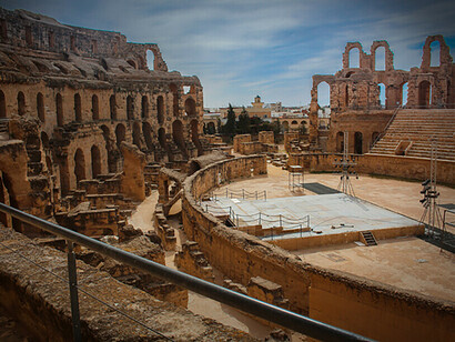 The Amphitheatre of El Jem. One of the local facets of the heritage forms the "mosaic" of Mediterranean and tolerant Tunisia
