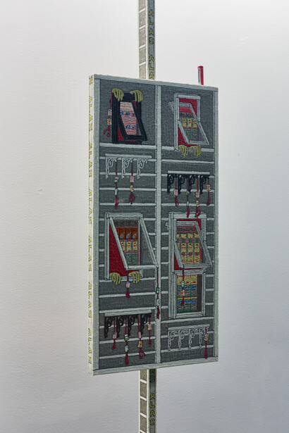 Kara Chin, Alas, 2021. Timber, PVA glue, cornflour, acrylic paint. 64 x 32 x 5 cm. Dimensions excluding frame. Frame height variable. 

