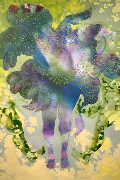 Firelei Báez “Le Sel Noir” (being and belonging) from the ‘Carib’s Jhator’ series, 2016
Acrylic and ink on canvas
60 x 48 inches (152.4 x 121.9 cm)