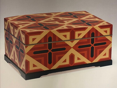 Satō Kansai, Japanese, dates unknown. Stationary Box with Geometric Design, Japan, ca. 1930s. Lacquered colored wood with silver fittings, 12.7x27.3x17.1 cm, private collection. Courtesy of The Ringling 