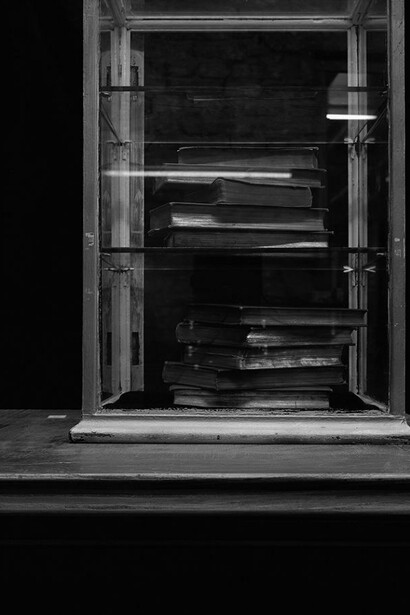 Sarah Jones, Cabinet (XIII) (Tractatus), 2014, framed c-type print from black and white negative, unframed: 60 x 48 cm - 23 5/8 x 18 7/8 inches, Copyright the artist. Courtesy Maureen Paley, London