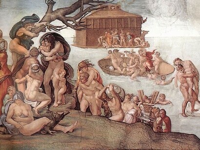 "Il Diluvio Universale", Michelangelo Buonarroti, 1508-1510,  affresco parte della decorazione della volta della, Cappella Sistina, Città del Vaticano