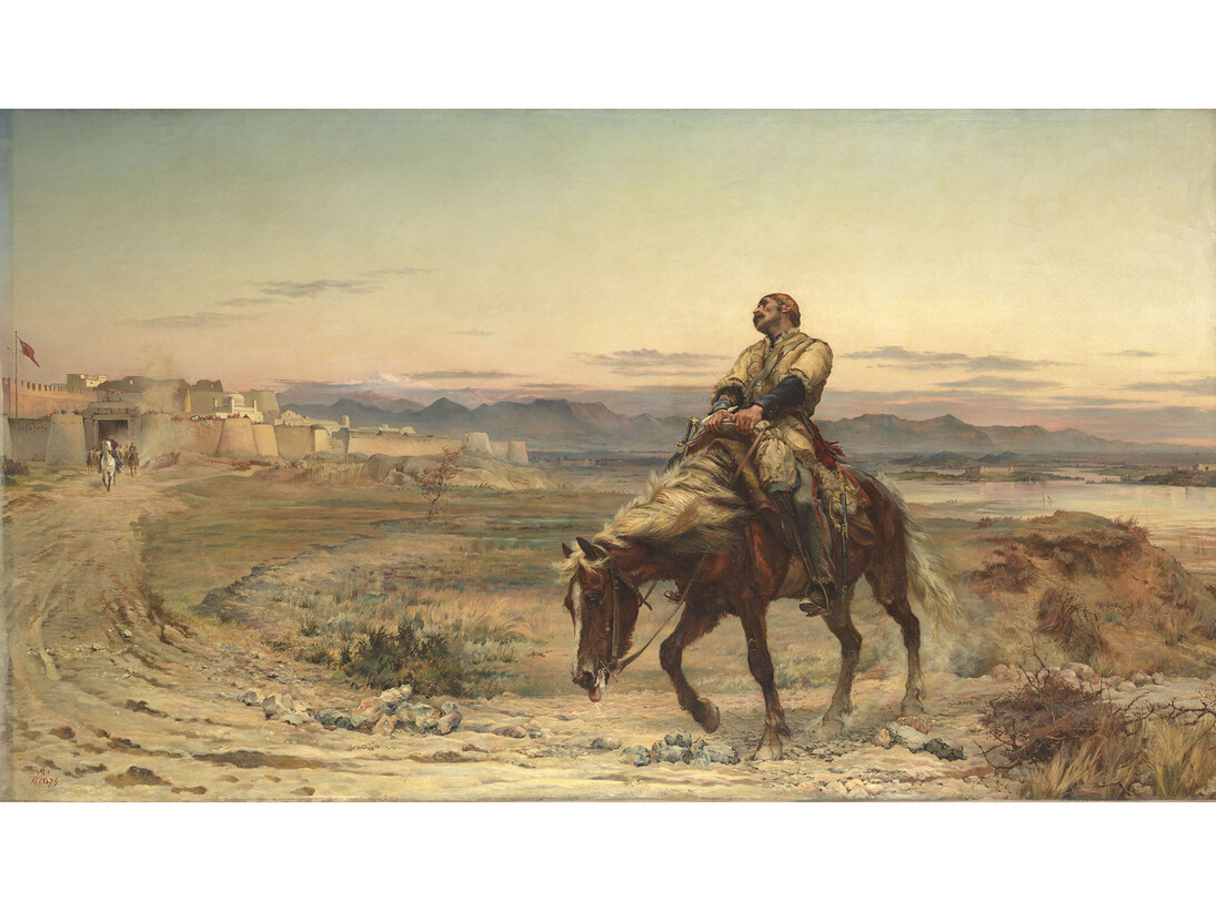 Elizabeth Butler (Lady Butler), The Remnants of an Army 1879, Oil paint on canvas, 1321 x 2337 mm, Tate 
