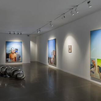 Phoebe Leech, Hidden boys, open blue, exhibition view. Courtesy of JD Malat Gallery
