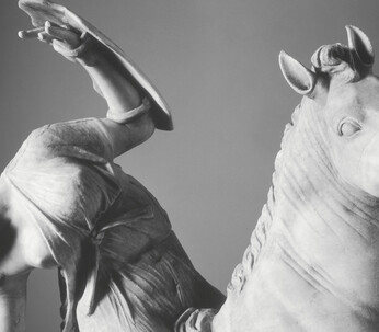 Amazzone a cavallo. Statua del I secolo d.C. collegata in modo problematico alla serie del cosiddetto "piccolo donario pergameno". L’Amazzone morente è resa in atto di cadere dal cavallo lanciato in corsa. © Luigi Spina