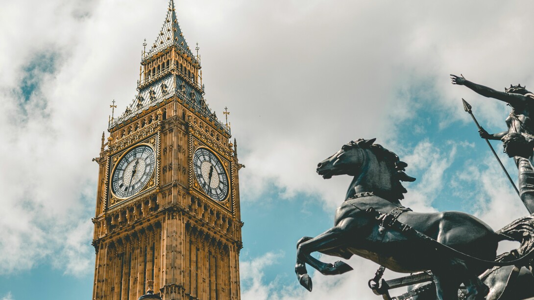 The Horse of Boadicea statue in front of the Big Ben