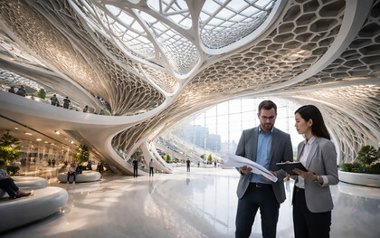 A parametric architectural space where complex geometry shapes both form and experience