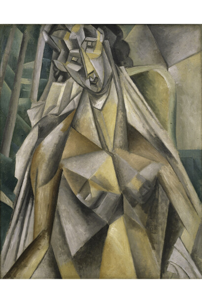 Pablo Picasso, Nude in an Armchair, Horta de Ebro (present-day Horta de Sant Joan), summer 1909, Oil on canvas, 36 1/4 × 28 3/4 in. / 92.1 × 73 cm. Promised Gift from the Leonard A. Lauder Cubist Collection. © 2014 Estate of Pablo Picasso / Artists Rights Society (ARS), New York
