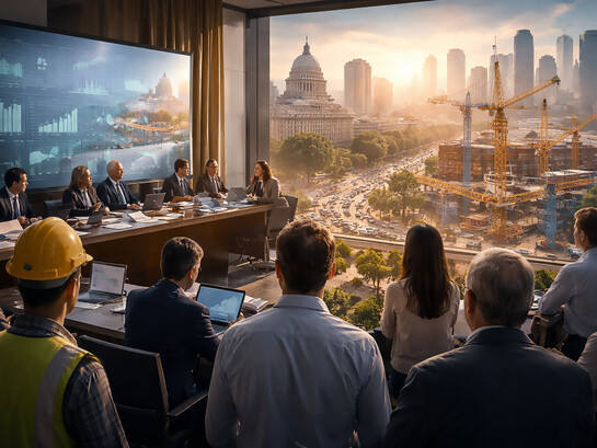 A realistic visual reflection of political economy, showing how government decisions, economic activity, and ordinary citizens remain deeply connected in shaping the life of a nation