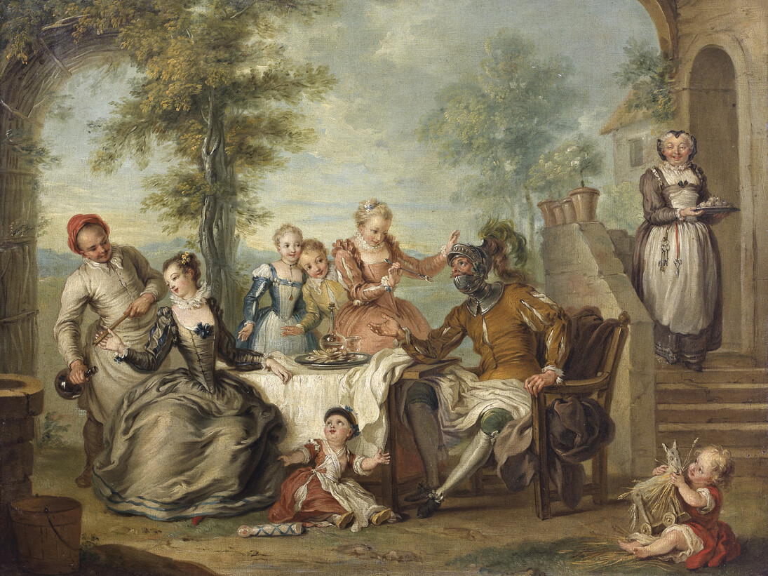 Charles Coypel (French, 1694−1752), Don Quixote Served by the Girls of the Inn, 1751, Oil on canvas, 22 7/8 x 28 3/8 inches, Musée Jacquemart-André, Paris — Institut de France (MJAP-P 2379). Photo: © Studio Sébert Photographes
