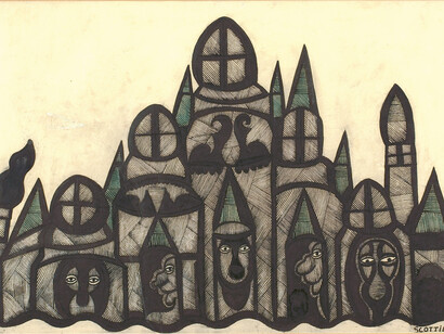 The City, coloured inks, 11x15 in 28x38cm