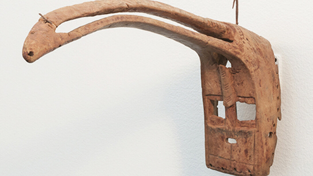 Dogon peoples, Mask, Hornbill Bird (Emina, Dyodyomini) with Hook (Gobo), late 19th-mid 20th century. Mali, Bandiagara Circle, possibly Banani, Wood, paint, and iron, 15 × 8 × 36 1/2 in. (38.1 × 20.3 × 92.7 cm). Photo: Paul Hester
